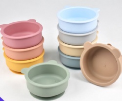 Food Grade Silicone Tableware, Silicone Kids Bowl & Baby Bowl, Bear Plate, Suction Bowl for Baby Food & Feeding