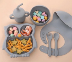 Silicone Owl Baby Plate,One-Piece Divided Feeding Tray,Kids Silicone Dinnerware Set