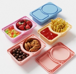 Silicone 2-Compartment Seasoning Box, Portable Dipping Sauce Container with Lid, Silicone Snack Container