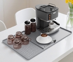 Vintage Style Silicone Coffee Machine Mat, Anti-Slip Pad with Detachable Bar Drain Mat, Drying Mat & Coffee Bar Protector