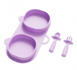 Compartment Children Tableware Set, Baby Silicone Complementary Food Bowl, Portable Foldable Fork & Spoon, Cartoon Animal Divided Plate