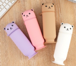 Cute Cartoon Silicone Pencil Bag, Retractable Foldable Pen Holder, Student Stationery Storage Case
