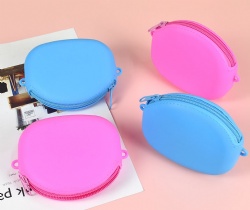 Round Silicone Coin Purse with Zipper, Mini Wallet for Coins & Keys, Portable Storage Bag, Size 12.4*9.1cm