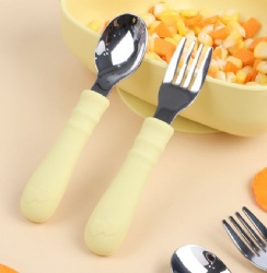 Baby Silicone Stainless Steel Spoon and Fork Set for Toddlers Kids Cutlery for Complementary Food