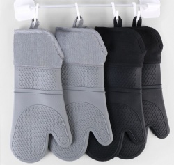 Extra Long & Thick Silicone Heat Resistant Gloves, Cotton Lined Oven Mitts, Kitchen Baking Gloves for Microwave & Oven