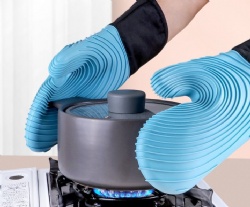 Extra Long & Thick Silicone Heat Resistant Gloves, Cotton Lined Oven Mitts, Kitchen Baking Gloves for Microwave & Oven