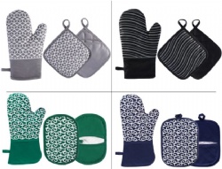 Silicone Oven Mitt with Glue-Dipped Cotton Lining, Heat Resistant Kitchen Glove, Thickened Microwave Oven Glove & Pot Holder