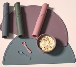Kids Silicone Placemat, Food-Grade Anti-Dirty Table Mat, Heat Insulation Pad, Foldable Semi-Circular Non-Slip & Anti-Scald Mat for Babies