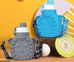 Kids Water Bottle with Pop It Fidget Toy, Cartoon Silicone Hand Warmer Bottle, Stress Relief Bubble Water Cup