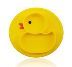 Cute Duck Kids Divided Silicone Feeding Plate, Integrated Suction Cup Baby Tableware