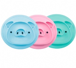 Cute Animal Baby Training Plate, Suction Cup Piggy Silicone Divided Plate for Kids
