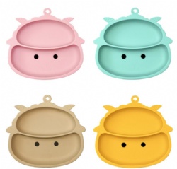 Cute Animal Baby Training Plate, Suction Cup Silicone Divided Plate for Kids