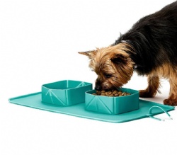 Silicone Foldable Pet Feeding Tray, 2-in-1 Anti-Spill Double Bowl for Dogs & Cats, Integrated Food & Water Pet Supplies