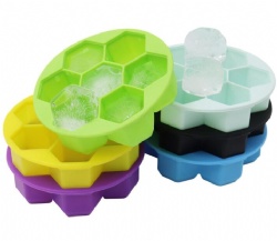 Food Grade Silicone Honeycomb Ice Cube Tray, Round 7-Grid with Lid, Hexagonal Ice Cube Mold