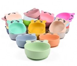 Food-Grade Silicone Baby Feeding Set, Bear Suction Bowl with Spoon & Fork, Anti-Spill Toddler Tableware