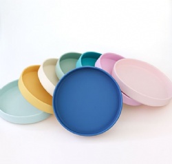 Round Silicone Plate for Kids, Multi-Color Baby Feeding Dish, Infant Complementary Food Tray