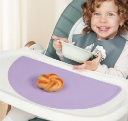 Solid Color Semi-Circle Silicone Dining Mat, Waterproof Non-Slip Kids Table Mat, Heat Resistant Pad for Plates Bowls Cups