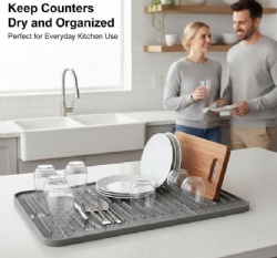 Food Grade Silicone Inclined Drain Mat, Water Guiding Kitchen Drying Pad, 3228cm / 4030cm