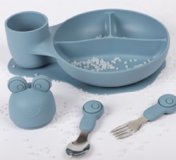 Food Grade Silicone Baby Plate, Shatterproof Feeding Bowl, Snail Divided Kids Tableware with Stainless Steel Spoon & Fork