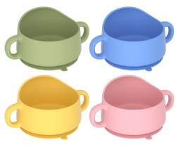 Food Grade Silicone Baby Bowl with Double Handles & Suction Base, Anti-slip Infant Toddler Feeding Bowl, Kids Tableware