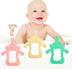 Bottle Shape Silicone Teether for Infants, Cartoon Baby Teething Stick, Soothing Gum Massager
