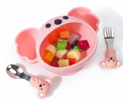 Cute Cartoon Silicone Divided Plate for Kids, Suction Cup Baby Feeding Tray, Drop-Resistant Toddler Tableware