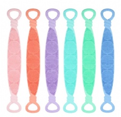 Silicone Body Scrubber with Back Strap, Painless Exfoliating Bath Towel, Soft Massage Bath Brush for Dead Skin Removal