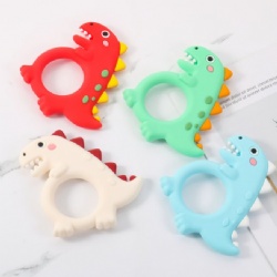 Dinosaur Double Sided Teether, Multi-Color Glue Dropping Design, Food Grade Soft Silicone Hand Grab Toy, Infant Teething Toy for Babies