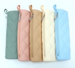 Food Grade Silicone Diamond Texture Zipper Makeup Brush Storage Bag, Portable Travel Dustproof & Waterproof Cosmetic Pouch for Eyebrow Pencil & Lipstick