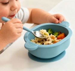 Food Grade Silicone Oval Baby Bowl, Non-Toxic & Odorless, High & Low Temperature Resistant, Microwave Safe, Suction Cup Anti-Slip Toddler Tableware