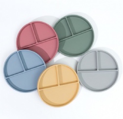 Food Grade Silicone Baby Divided Complementary Food Plate, Smile Face Training Dinner Plate, Easy to Clean
