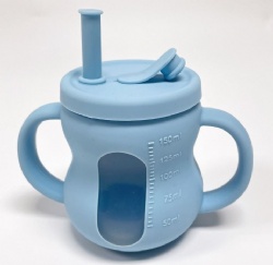 Baby Silicone Learning Cup with Straw, Toddler Water Milk Cup, Visible Window with Measurement Scale